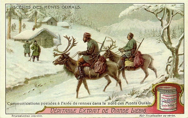 Russian Postal service with reindeer in the northern Ural Mountains