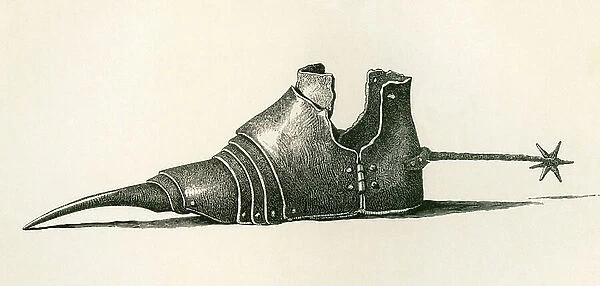 A sabaton or solleret, dating from A. D. 1400. From The British Army: Its Origins, Progress and Equipment, published 1868