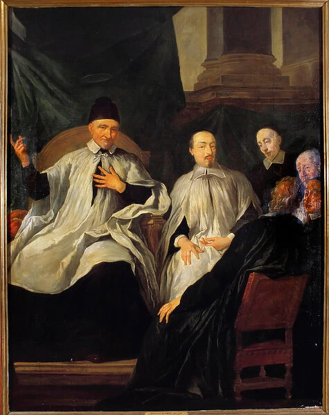 Saint Vincent de Paul (1581-1660) President an assembly of ecclesiastics Painting by Jean