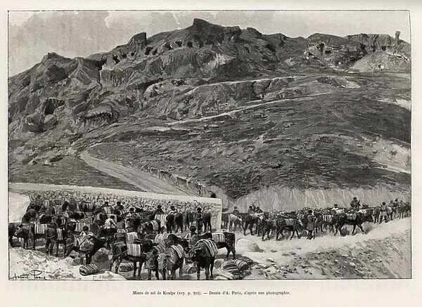 Salt mines of Koulpe (Armenia). Engraving by A. Paris to illustrate the story 'A travers l Armenie russe, Karabagh, vallee de l Araxe, massif de l Ararat'by Madame B