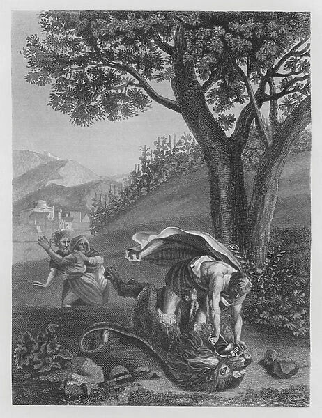 Sampson Slaying the Lion, Judges, XIV (engraving)