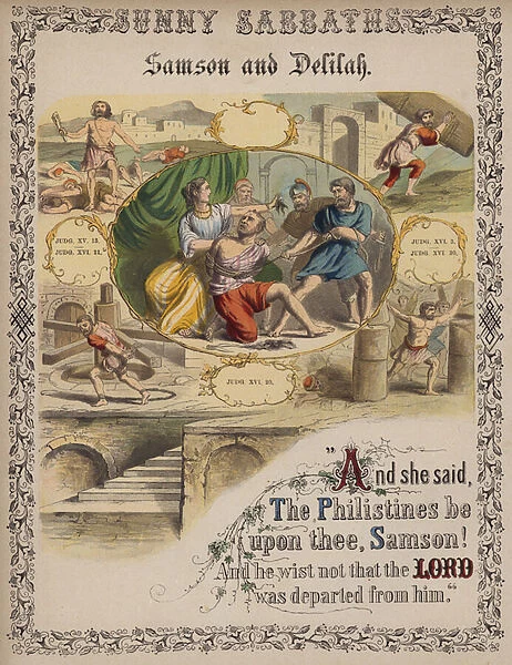 Samson and Delilah (coloured engraving)