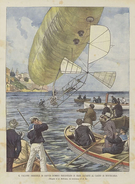 Santos Dumonts Airship Balloon Plunged Into The Sea In Front Of The Casino Of Monte Carlo (colour Litho)