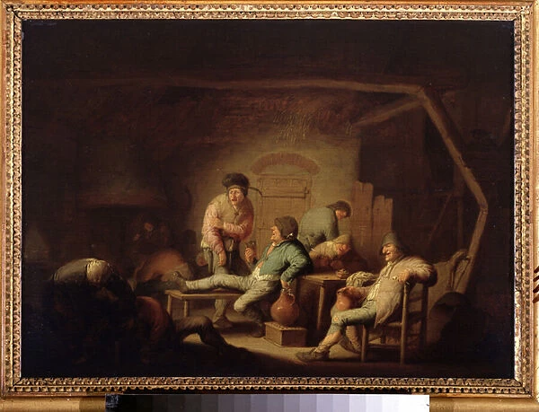 Scene d Auberge. (Tavern Scene). Peinture de Adriaen Jansz van Ostade (1610-1685), vers 1635. Ecole hollandaise, style baroque. Huile sur bois. Musee Pouchkine, Moscou