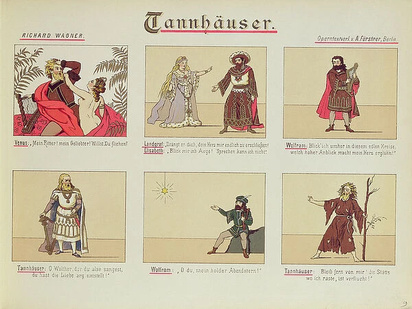 Six scenes relating to the opera Tannhauser by Richard Wagner (1813-83)