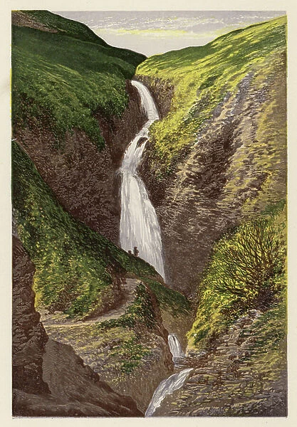 Scottish Loch Scenery: The Grey Mare's Tail (colour litho)