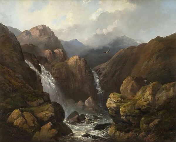 A Scottish Waterfall (oil on canvas)