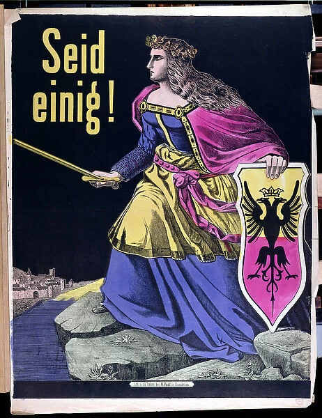 Seid Einig!, German patriotic poster, c. 1870 (colour litho)