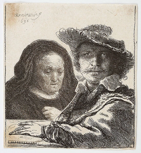 Self-portrait with his mother, 1631 (Etching)