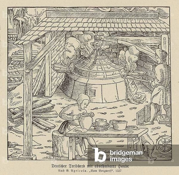 Separating gold and silver in a furnace (woodcut)