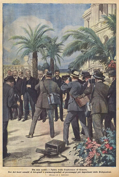 Between sessions of the Genoa Conference (colour litho)
