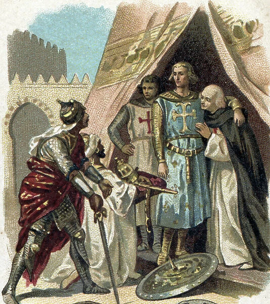 Seventh Crusade: 'King Louis IX refuses the presents of the emirs in Jerusalem 1251-1252'. End of the 19th century (chromolithograph)