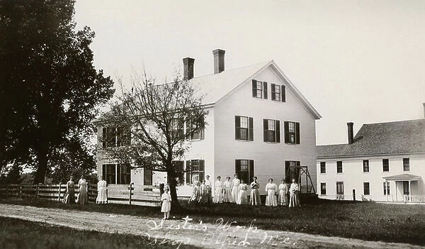 The Shaker sisters in front of their workshop, Alfred, Maine, circa 1900