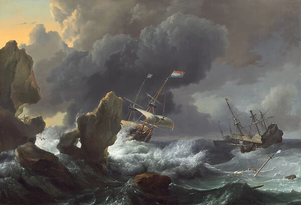 Ships in Distress off a Rocky Coast, 1667 (oil on canvas)