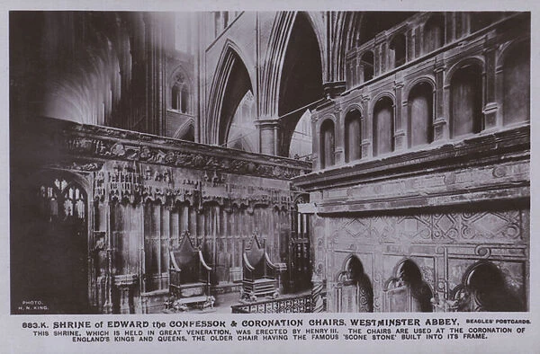 Shrine of Edward the confessor and coronation chairs, Westminster Abbey (b  /  w photo)