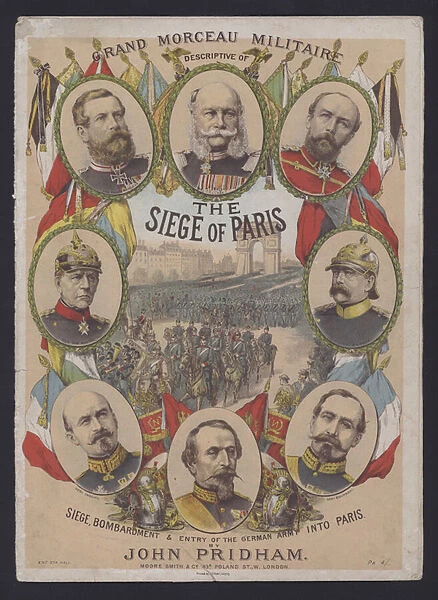 The Siege of Paris, sheet music cover for a piece inspired by the siege during the Franco-Prussian War of 1870-1871 (colour litho)