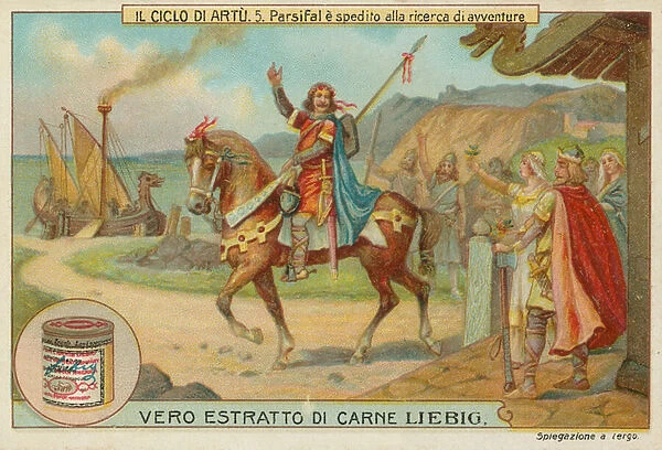 Sir Parsifal leaves for his quest (chromolitho)