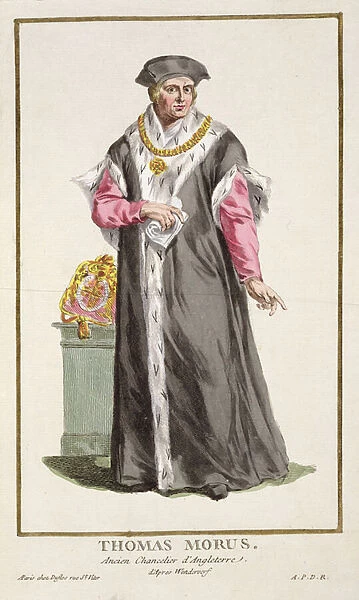 Sir Thomas More (1478-1535) from Receuil des Estampes, representant les Rangs et les Dignites, suivant le Costume de toutes les Nations existantes, published 1780 (hand-coloured engraving)