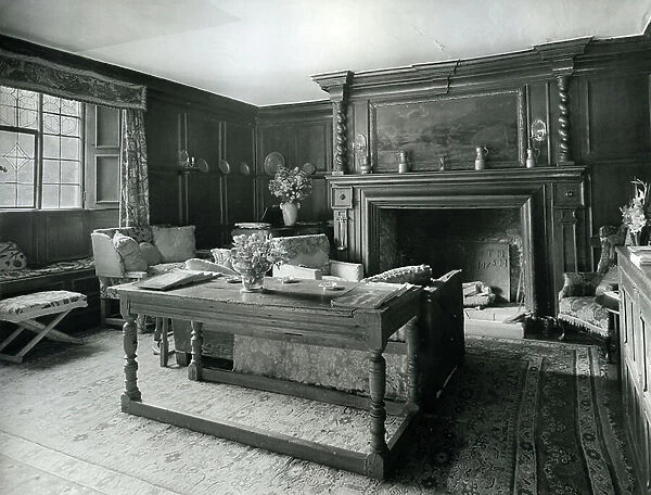 The sitting room at the Manor House, Sutton Courtenay in 1931, from The English Manor House (b / w photo)