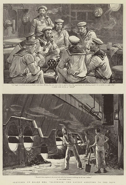 Sketches on Board HMS 'Blenheim, 'the Latest Addition to the Navy (engraving)