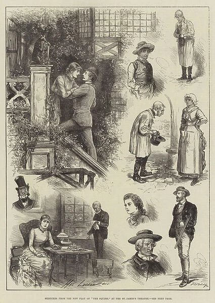 Sketches from the New Play of 'The Squire, 'at the St Jamess Theatre (engraving)