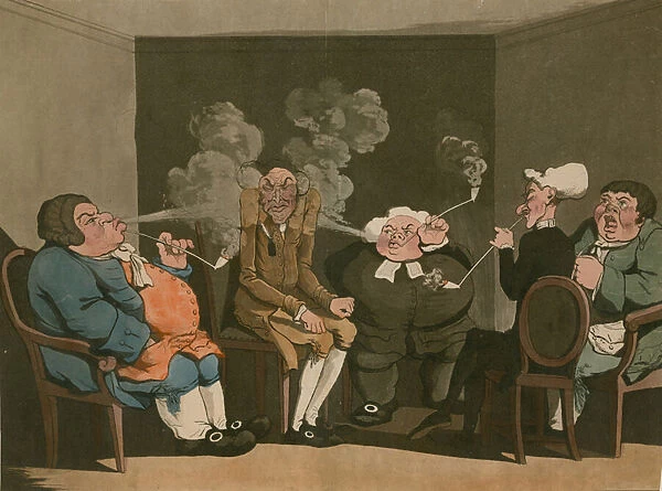 Smoking room; cartoon (coloured engraving). Available as Framed Prints,  Photos, Wall Art and other products #23238772