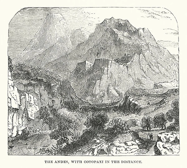 South America: The Andes, with Cotopaxi in the distance (engraving)