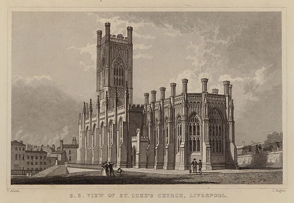 South East View of St Lukes Church, Liverpool (engraving)