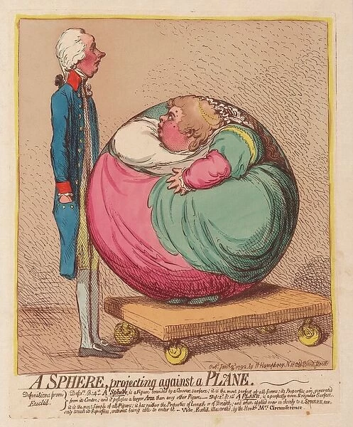 A Sphere projecting against a Plane, pub. 1792 (hand coloured engraving)