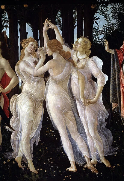The spring. Detail of the Three Graces (Painting, 1477-1478)