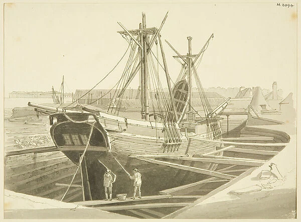 St Augustines Reach, Greens Dock formerly Tombs Dock, 1826 (pencil & w  /  c on paper)