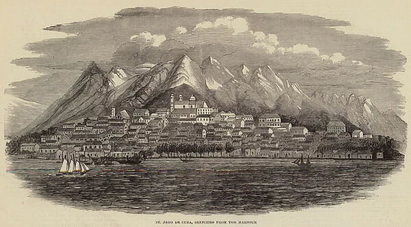 St Jago de Cuba, sketched from the Harbour (engraving)