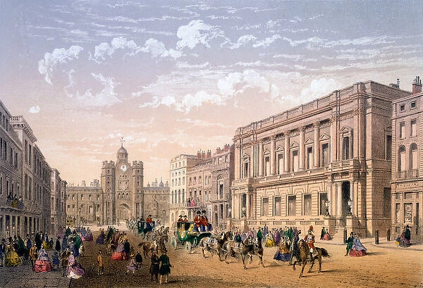 St James Palace and Conservative Club, print made by Ch. Riviere, 1862 (colour litho)