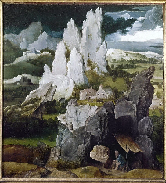 St Jerome in a rocky landscape (oil on wood, 16th century)