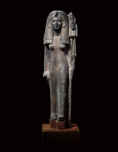 Standard bearing statue of Queen Nefertari, New Kingdom, c. 1290-1224 BC (black granite)