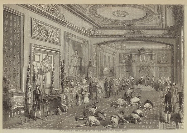 State Reception of the Siamese Ambassadors in the Throne-Room at Windsor Castle (engraving)