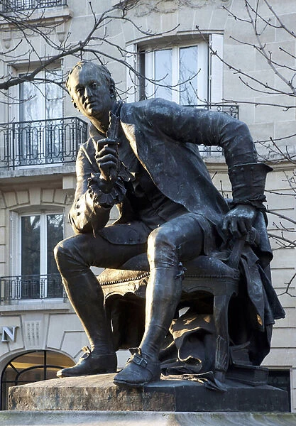 Statue of Denis Diderot (1713-1784), writer, French philosopher, co-author of the Encyclopedie with Jean D Alembert (1717-1783), Bronze sculpture by Jean Gautherin (1840-1890). Photography, KIM Youngtae, Paris