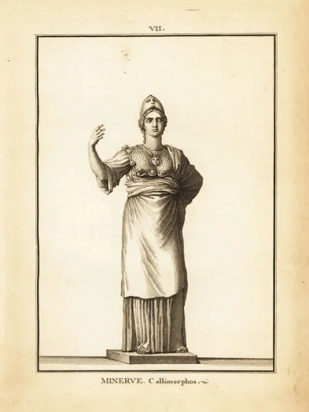 Statue of the Roman goddess of wisdom Minerva Callimorphos, with helmet