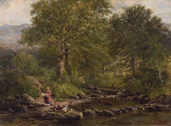 Stepping Stones on the River Rothay, under Loughrigg, 1857 (oil on canvas)