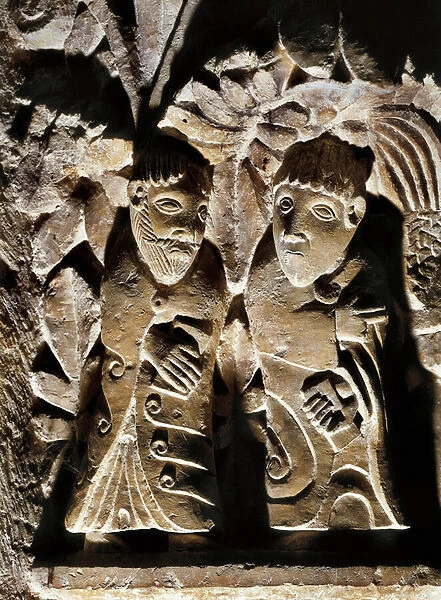 Detail of a stone relief belonging to the Pantheon of the kings of Leon. Leon. Real Colegiata of San Isidoro (Royal Collegiale of St. Isidore)