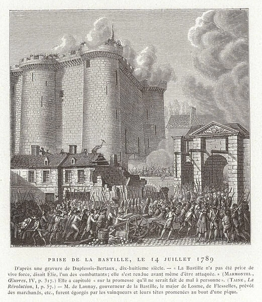 Storming of the Bastille, Paris, French Revolution, 14 July 1789 (engraving)