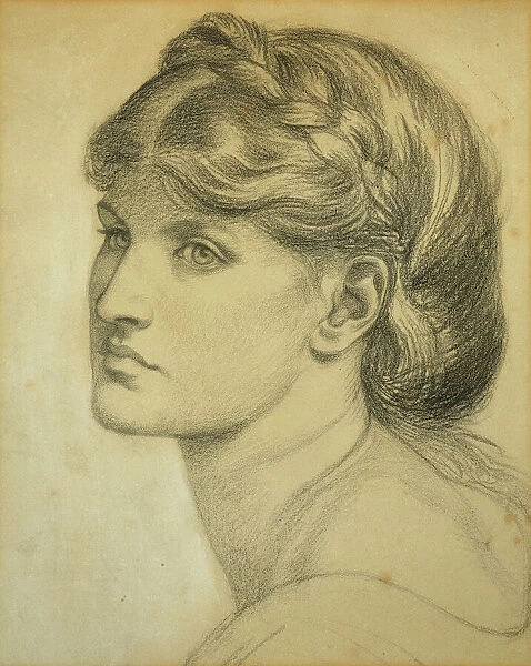 Study of a Head for The Bower Meadow, 1872 (black chalk)
