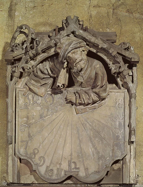 Sundial with the figure of an astronomer, 1493 (stone)