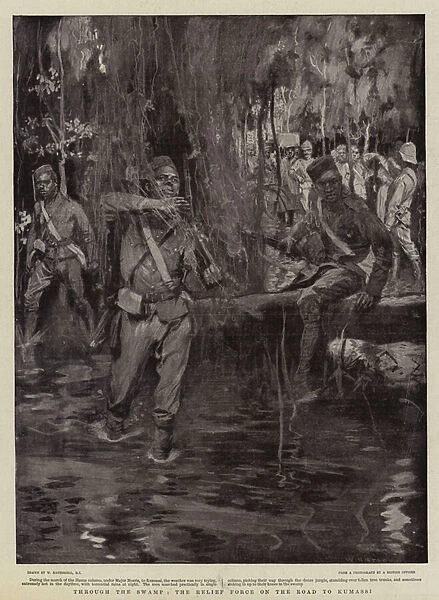 Through the Swamp, the Relief Force on the Road to Kumassi (litho)