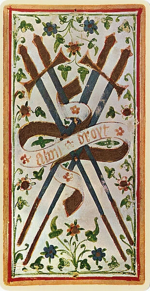 The Four of Swords, facsimile of a tarot card from the Visconti deck