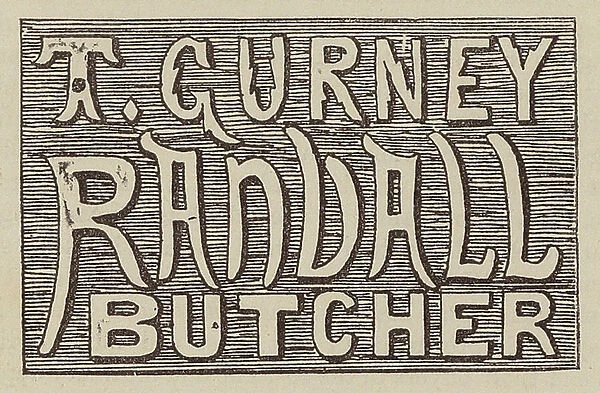 T G Randall, Butcher, 33, High Street, Hampstead, NW; England's Lane, Belsize Park, NW; and 93, Haverstock Hill, NW (engraving)