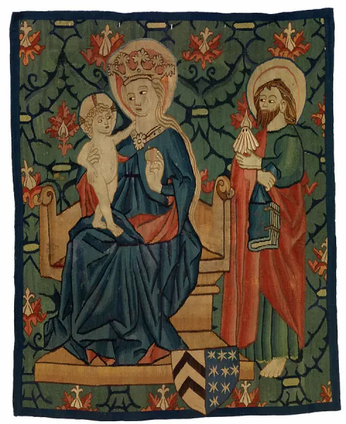 Tapestry fragment depicting the Virgin and Child with St James, 1450-75 (wool & linen)