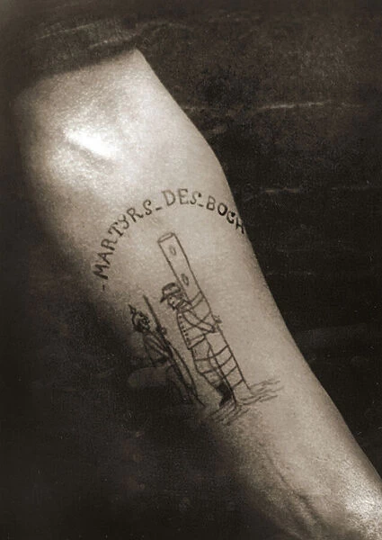 Tattoed Forearm of WW1 French Soldier (b  /  w photo)