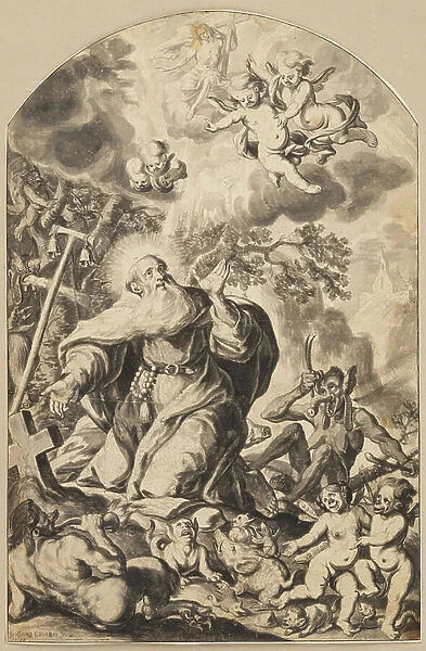 Temptation of St Anthony, 1688 (brush drawing with black ink and wash on paper)