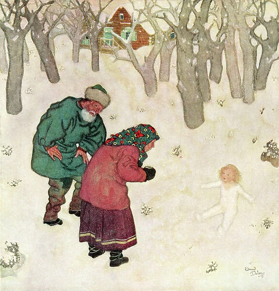 'The daintiest, prettiest little maiden they had ever seen', illustration from the Russian fairytale Snegorotchka, from Edmund Dulac's Fairy-Book: Fairy Tales of the Allied Nations, pub.1916
